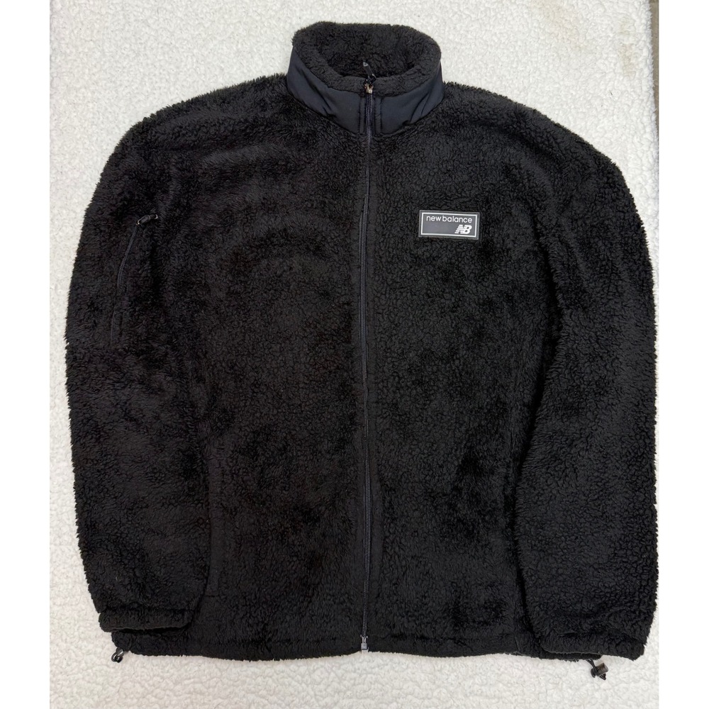 New Balance Mens Sherpa Fleece Full Zip Jacket Black Mock Neck RN130893 Size M